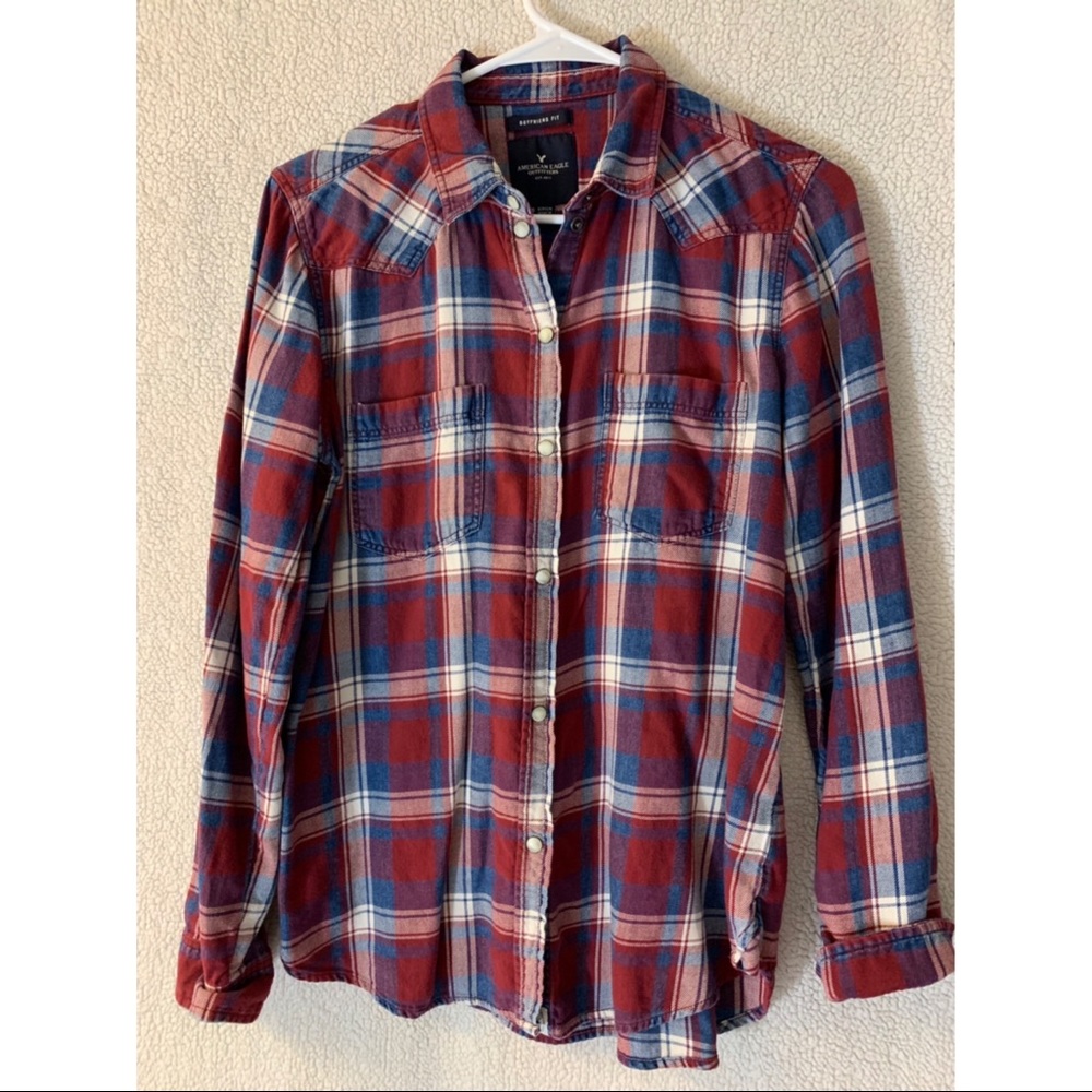 AE long sleeve western plaid button up